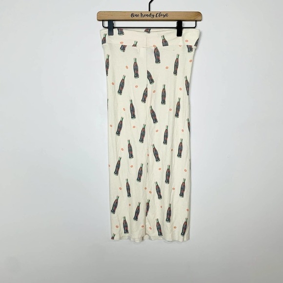 Wildfox NWT Cream Elastic Waist coca cola bottle Printed Ribbed Skirt Sz Small - Picture 2 of 2